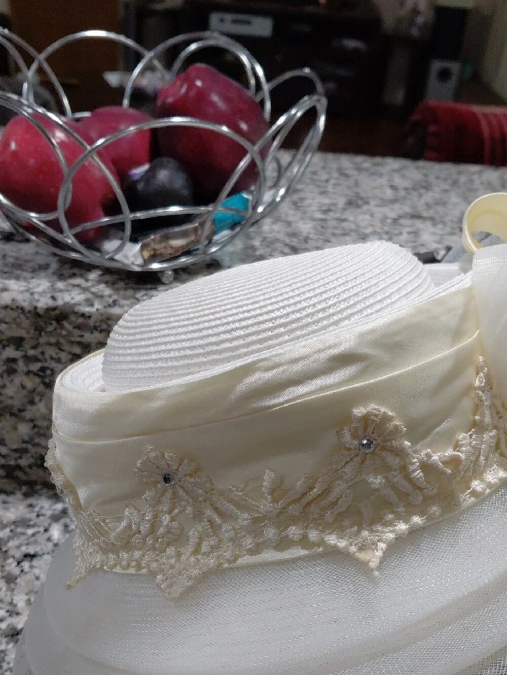Elegant Cream Women's Dress Hat with Bow Mr.Hi Collection Little Stain Inside